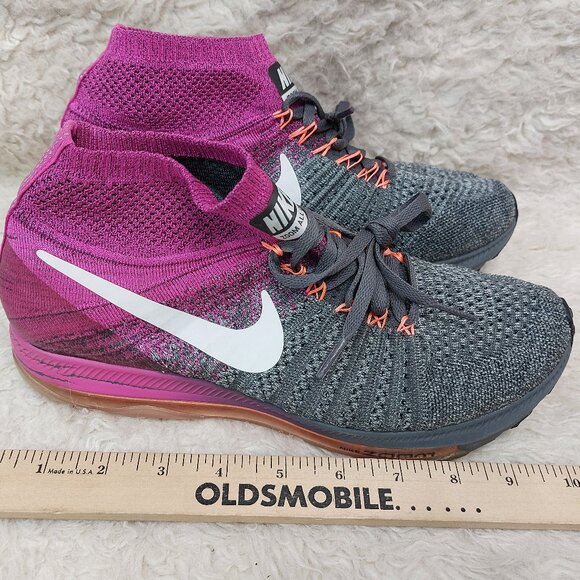 Nike Women's Zoom All Out Flyknit Wolf Grey Fire Pink 845361-004 US 9 - Picture 3 of 8